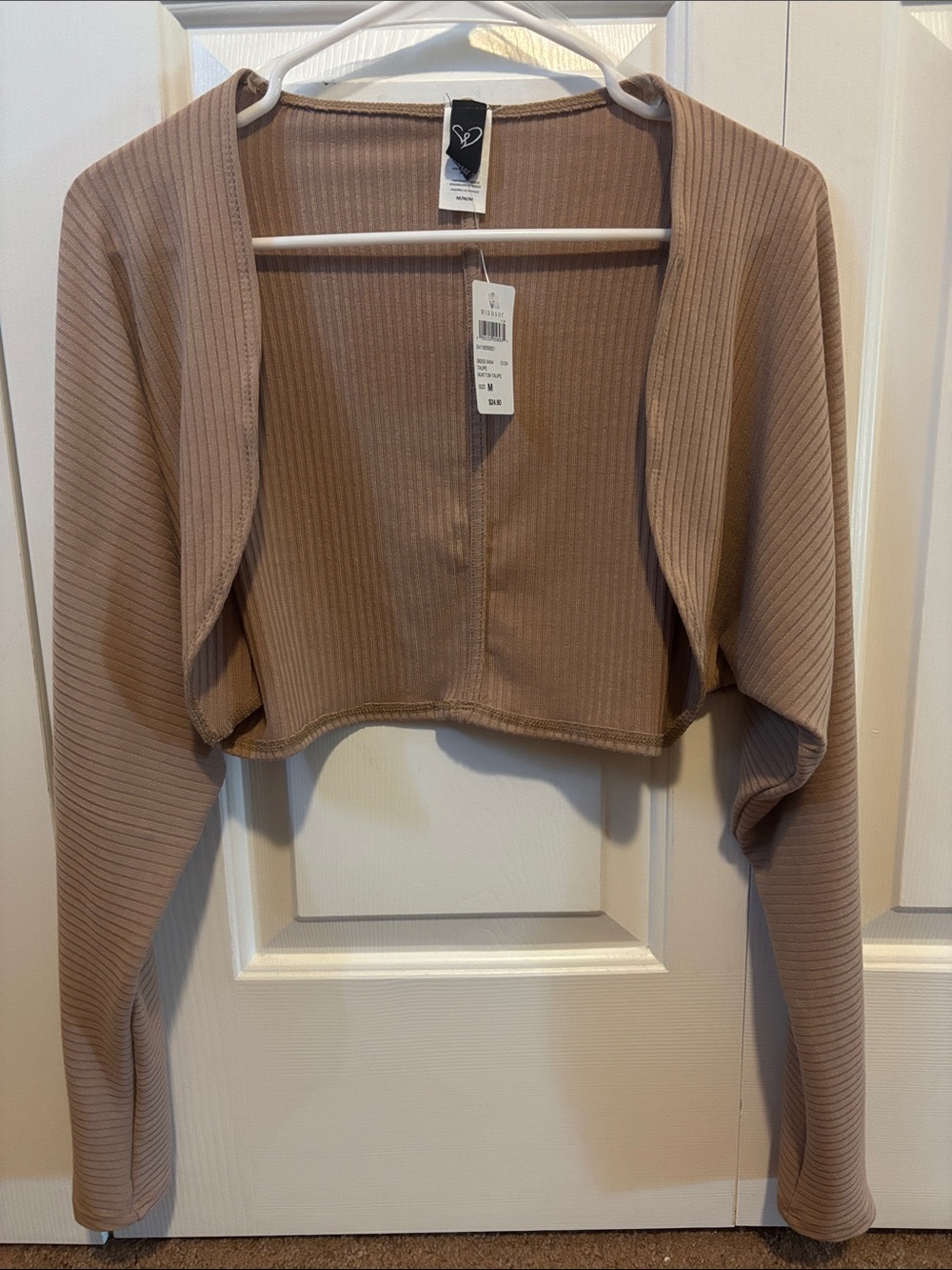 Windsor Ribbed Cropped Bolero Shrug - Taupe